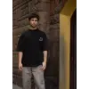 Erkek Kısa Kol Yazlık Tişört Bisiklet Yaka Baskılı Oversize T-Shirt - Siyah