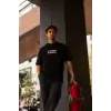 Erkek Kısa Kol Yazlık Tişört Bisiklet Yaka Baskılı Oversize T-Shirt - Siyah