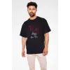 Erkek Kısa Kol Tişört Bisiklet Yaka Yeni Yıl Baskılı T-Shirt - Siyah