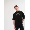 Erkek Kısa Kol Yazlık Tişört Bisiklet Yaka Baskılı Oversize T-Shirt -  Siyah