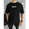 Erkek Kısa Kol Yazlık Tişört Bisiklet Yaka Baskılı Oversize T-Shirt - Siyah