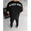 Erkek Kısa Kol Yazlık Tişört Bisiklet Yaka Baskılı Oversize T-Shirt - Siyah