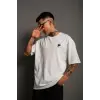 Erkek Kısa Kol Yazlık Tişört Bisiklet Yaka Baskılı Oversize T-Shirt - Beyaz