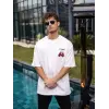 Erkek Kısa Kol Tişört Bisiklet Yaka Boxy Eldiven Baskılı T-Shirt - Beyaz