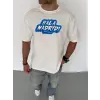 Erkek Kısa Kol Yazlık Tişört Bisiklet Yaka Baskılı Oversize T-Shirt - Beyaz