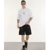 Erkek Kısa Kol Yazlık Tişört Bisiklet Yaka Baskılı Oversize T-Shirt - Beyaz