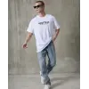 Erkek Kısa Kol Yazlık Tişört Bisiklet Yaka Baskılı Oversize T-Shirt - Beyaz