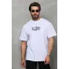 Erkek Kısa Kol Yazlık Tişört Bisiklet Yaka Baskılı Oversize T-Shirt - Beyaz