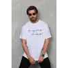 Erkek Kısa Kol Yazlık Tişört Bisiklet Yaka Baskılı Oversize T-Shirt - Beyaz