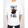 Erkek Kısa Kol Yazlık Tişört Bisiklet Yaka Baskılı Oversize T-Shirt - Beyaz