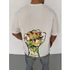 Erkek Kısa Kol Yazlık Tişört Bisiklet Yaka Baskılı Oversize T-Shirt - Beyaz