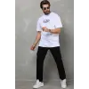 Erkek Kısa Kol Yazlık Tişört Bisiklet Yaka Baskılı Oversize T-Shirt - Beyaz