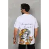 Erkek Kısa Kol Yazlık Tişört Bisiklet Yaka Baskılı Oversize T-Shirt - Beyaz