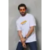 Erkek Kısa Kol Yazlık Tişört Bisiklet Yaka Baskılı Oversize T-Shirt - Beyaz