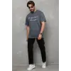 Erkek Kısa Kol Yazlık Tişört Bisiklet Yaka Baskılı Oversize T-Shirt - Füme