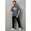 Erkek Baskılı T-Shirt Kısa Kol Bisiklet Yaka Regular Fit Rahat Kalıp Tişört -  Füme