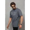 Erkek Kısa Kol Yazlık Tişört Bisiklet Yaka Baskılı Oversize T-Shirt - Füme