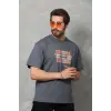 Erkek Baskılı T-Shirt Kısa Kol Bisiklet Yaka Regular Fit Rahat Kalıp Tişört -  Füme