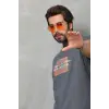 Erkek Baskılı T-Shirt Kısa Kol Bisiklet Yaka Regular Fit Rahat Kalıp Tişört -  Füme