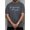 Erkek Kısa Kol Yazlık Tişört Bisiklet Yaka Baskılı Oversize T-Shirt - Füme