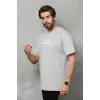 Erkek Kısa Kol Yazlık Tişört Bisiklet Yaka Baskılı Oversize T-Shirt - Gri