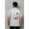 Erkek Kısa Kol Yazlık Tişört Bisiklet Yaka Baskılı Oversize T-Shirt - Gri