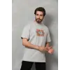 Erkek Baskılı T-Shirt Kısa Kol Bisiklet Yaka Regular Fit Rahat Kalıp Tişört -  Gri