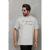 Erkek Kısa Kol Yazlık Tişört Bisiklet Yaka Baskılı Oversize T-Shirt - Gri