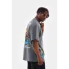 Erkek Tişort  Bisiklet Yaka Baskılı Oversize T-Shirt - Gri