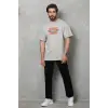 Erkek Baskılı T-Shirt Kısa Kol Bisiklet Yaka Regular Fit Rahat Kalıp Tişört -  Gri