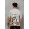 Erkek Kısa Kol Yazlık Tişört Bisiklet Yaka Baskılı Oversize T-Shirt - Gri