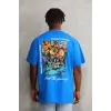 Erkek Bisiklet Yaka Baskılı Oversize T-Shirt - Mavi