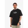 Erkek Kısa Kol Yazlık Tişört Bisiklet Yaka Baskılı Oversize T-Shirt - Siyah