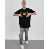 Erkek Kısa Kol Yazlık Tişört Bisiklet Yaka Baskılı Oversize T-Shirt - Siyah