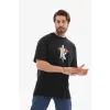 Erkek Baskılı T-Shirt Kısa Kol Bisiklet Yaka Regular Fit Rahat Kalıp Tişört -  Siyah