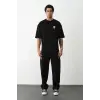 Erkek Kısa Kol Yazlık Tişört Bisiklet Yaka Baskılı Oversize T-Shirt - Siyah