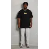 Erkek Kısa Kol Yazlık Tişört Bisiklet Yaka Baskılı Oversize T-Shirt - Siyah