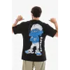 Erkek Kısa Kol Yazlık Tişört Bisiklet Yaka Baskılı Oversize T-Shirt - Siyah