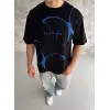Erkek Kısa Kol Yazlık Tişört Bisiklet Yaka Baskılı Oversize T-Shirt - Siyah