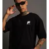 Erkek Kısa Kol Yazlık Tişört Bisiklet Yaka Baskılı Oversize T-Shirt - Siyah