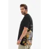 Erkek Kısa Kol Yazlık Tişört Bisiklet Yaka Baskılı Oversize T-Shirt - Siyah