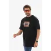 Erkek Baskılı T-Shirt Kısa Kol Bisiklet Yaka Regular Fit Rahat Kalıp Tişört -  Siyah