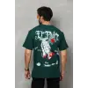 Erkek Kısa Kol Yazlık Tişört Bisiklet Yaka Baskılı Oversize T-Shirt - Yeşil
