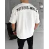 Erkek Kısa Kol Yazlık Tişört Bisiklet Yaka Baskılı Oversize T-Shirt - Beyaz
