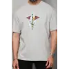 Erkek Baskılı T-Shirt Kısa Kol Bisiklet Yaka Regular Fit Rahat Kalıp Tişört -  Gri