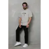 Erkek Baskılı T-Shirt Kısa Kol Bisiklet Yaka Regular Fit Rahat Kalıp Tişört -  Gri