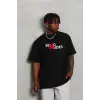 Erkek Kısa Kol Yazlık Tişört Bisiklet Yaka Baskılı Oversize T-Shirt - Siyah