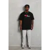 Erkek Kısa Kol Yazlık Tişört Bisiklet Yaka Baskılı Oversize T-Shirt - Siyah