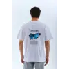 Erkek Kısa Kol Yazlık Tişört Bisiklet Yaka KELEBEK Baskılı T-Shirt - Beyaz