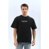 Erkek Kısa Kol Yazlık Tişört Bisiklet Yaka KELEBEK Baskılı  T-Shirt - Siyah